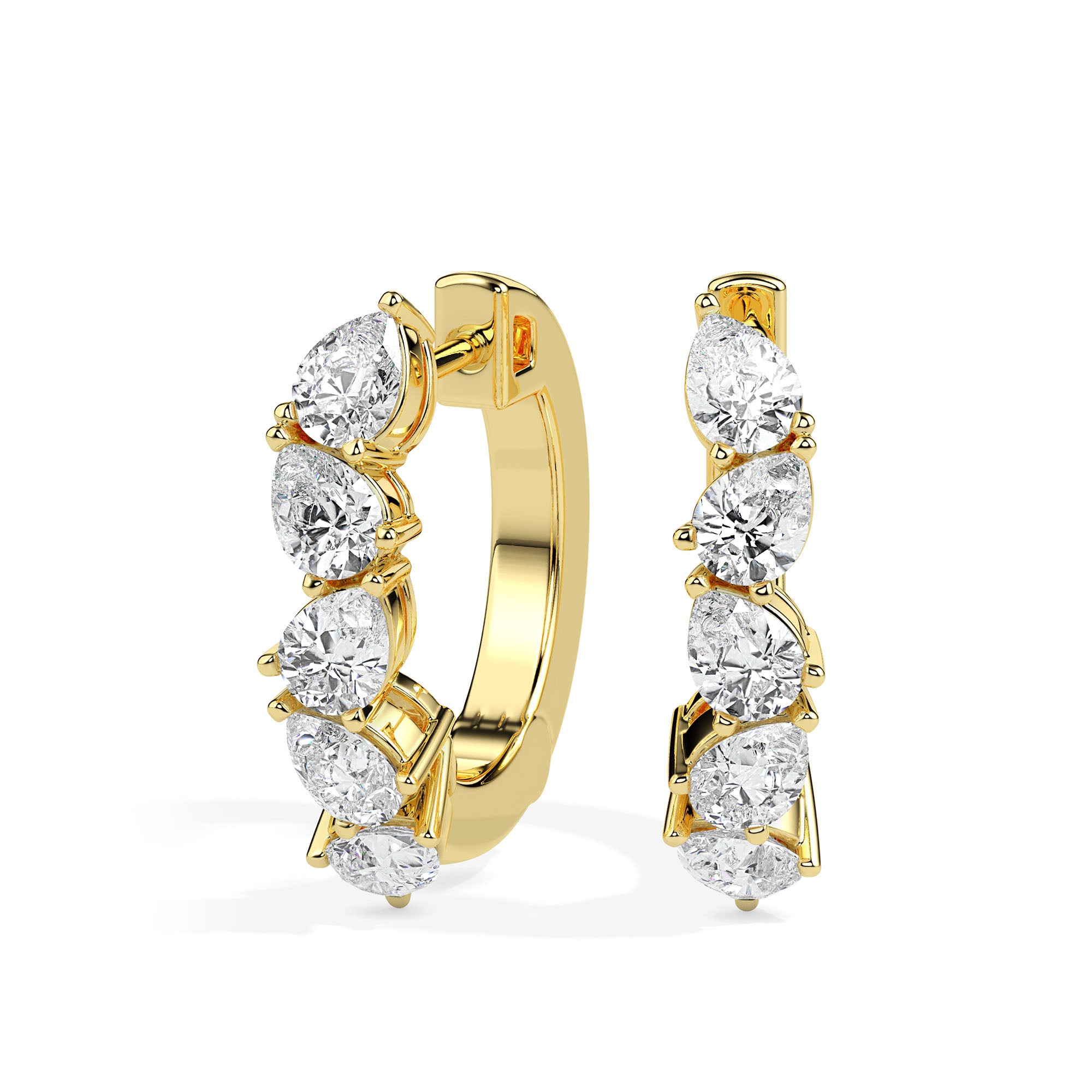 1.33Ct Leaf Style Prong Set Lab-Grown Diamond Gold Hoop Earrings