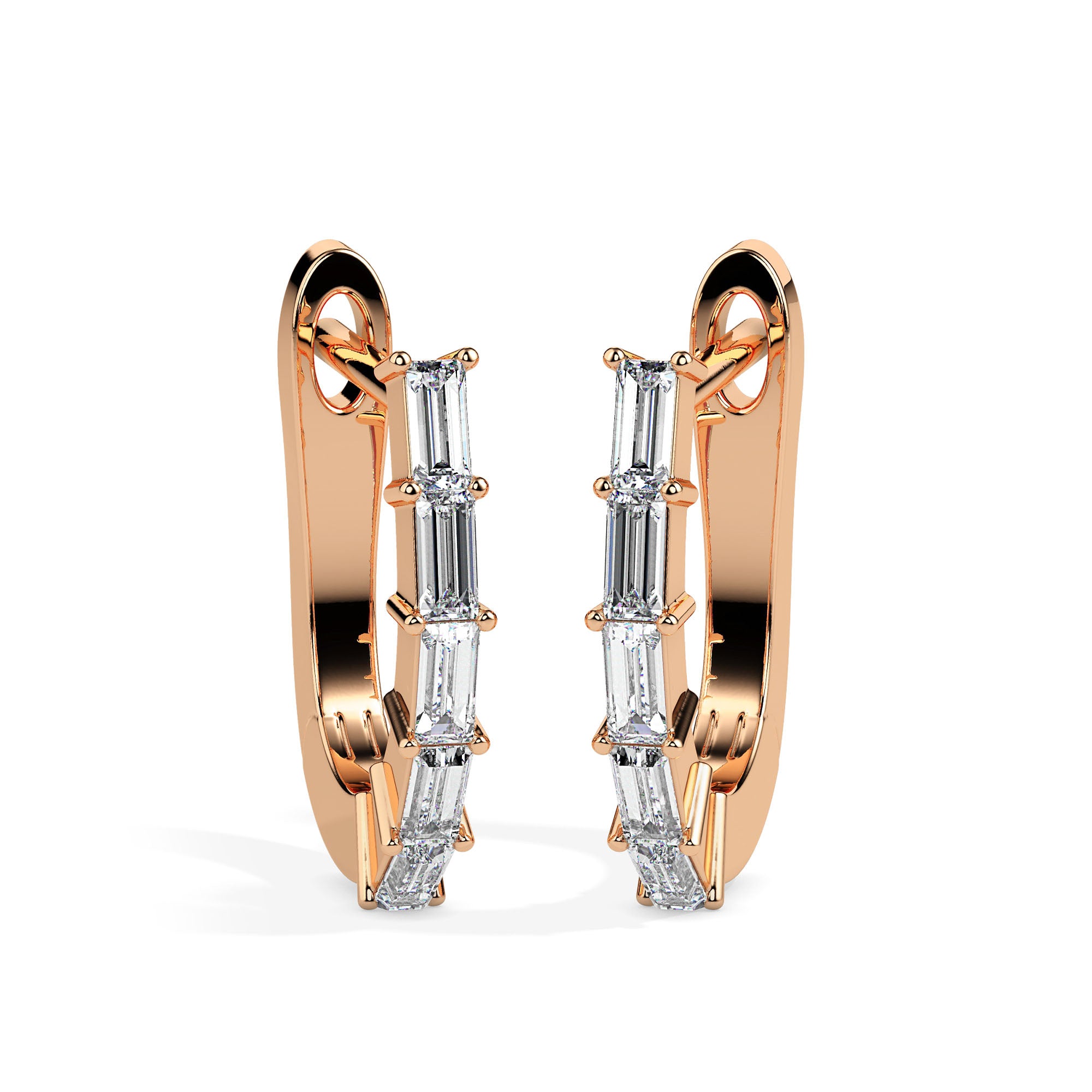 0.43Ct Baguette Prong Set Lab-Grown Diamond Gold Hoop Earrings