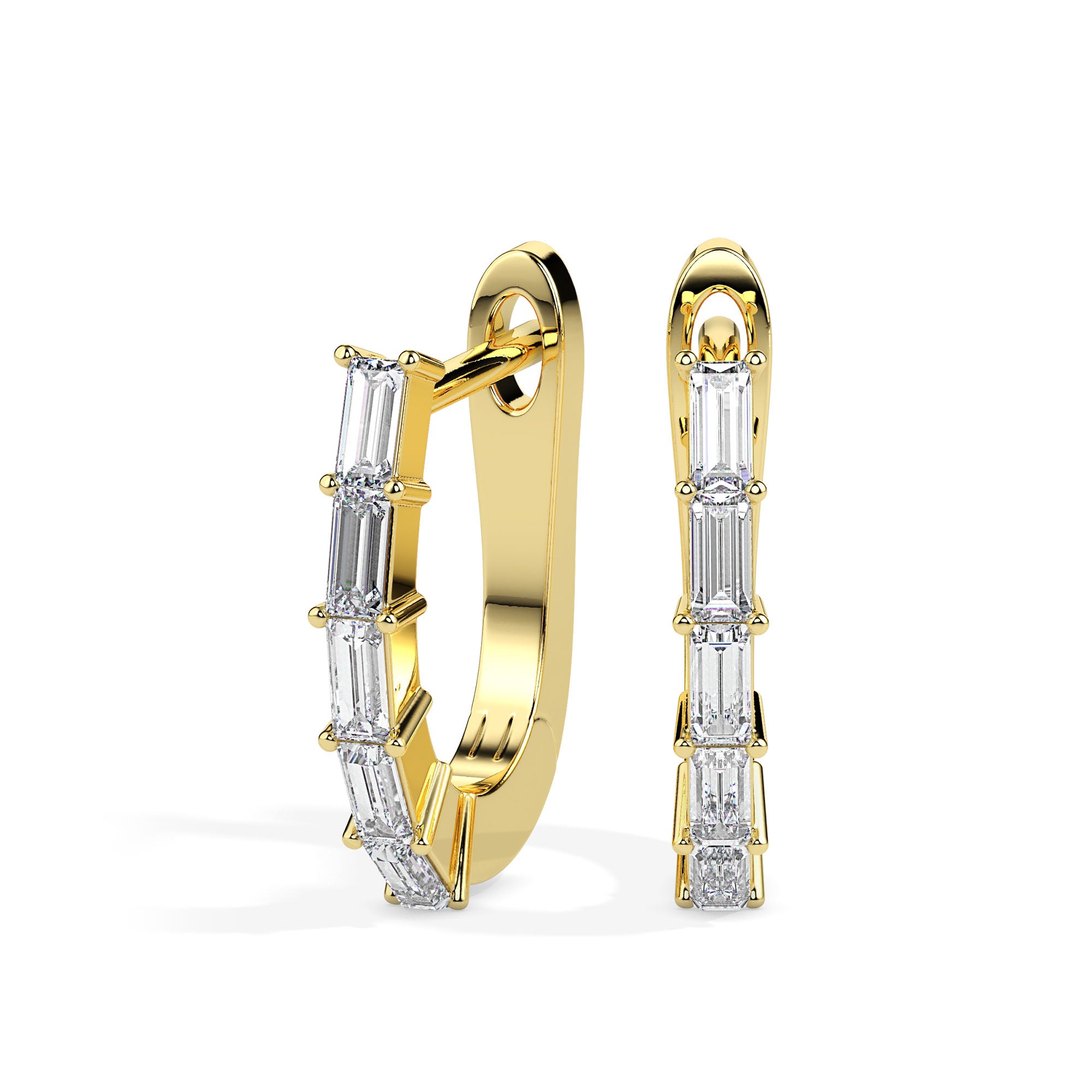 0.43Ct Baguette Prong Set Lab-Grown Diamond Gold Hoop Earrings