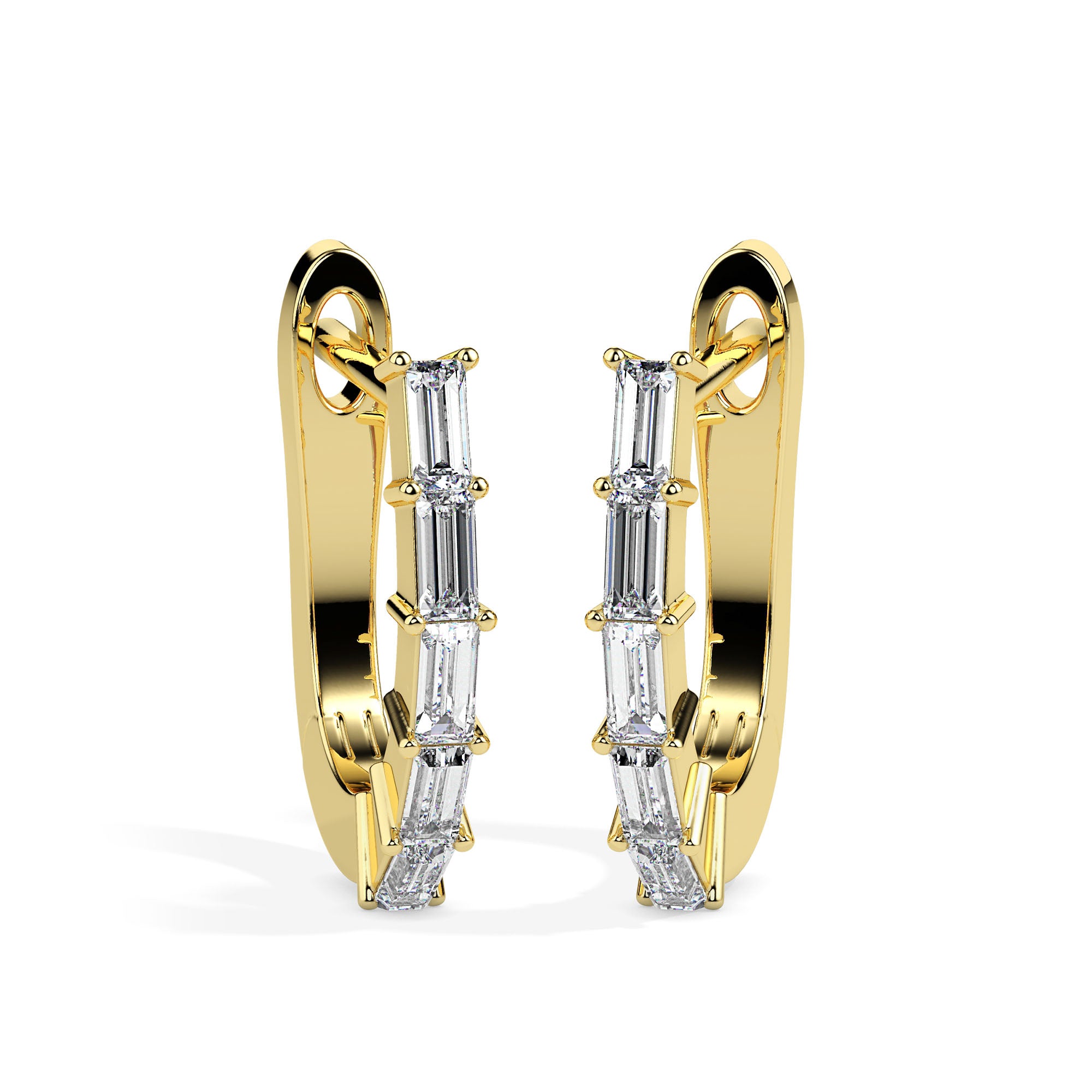0.43Ct Baguette Prong Set Lab-Grown Diamond Gold Hoop Earrings