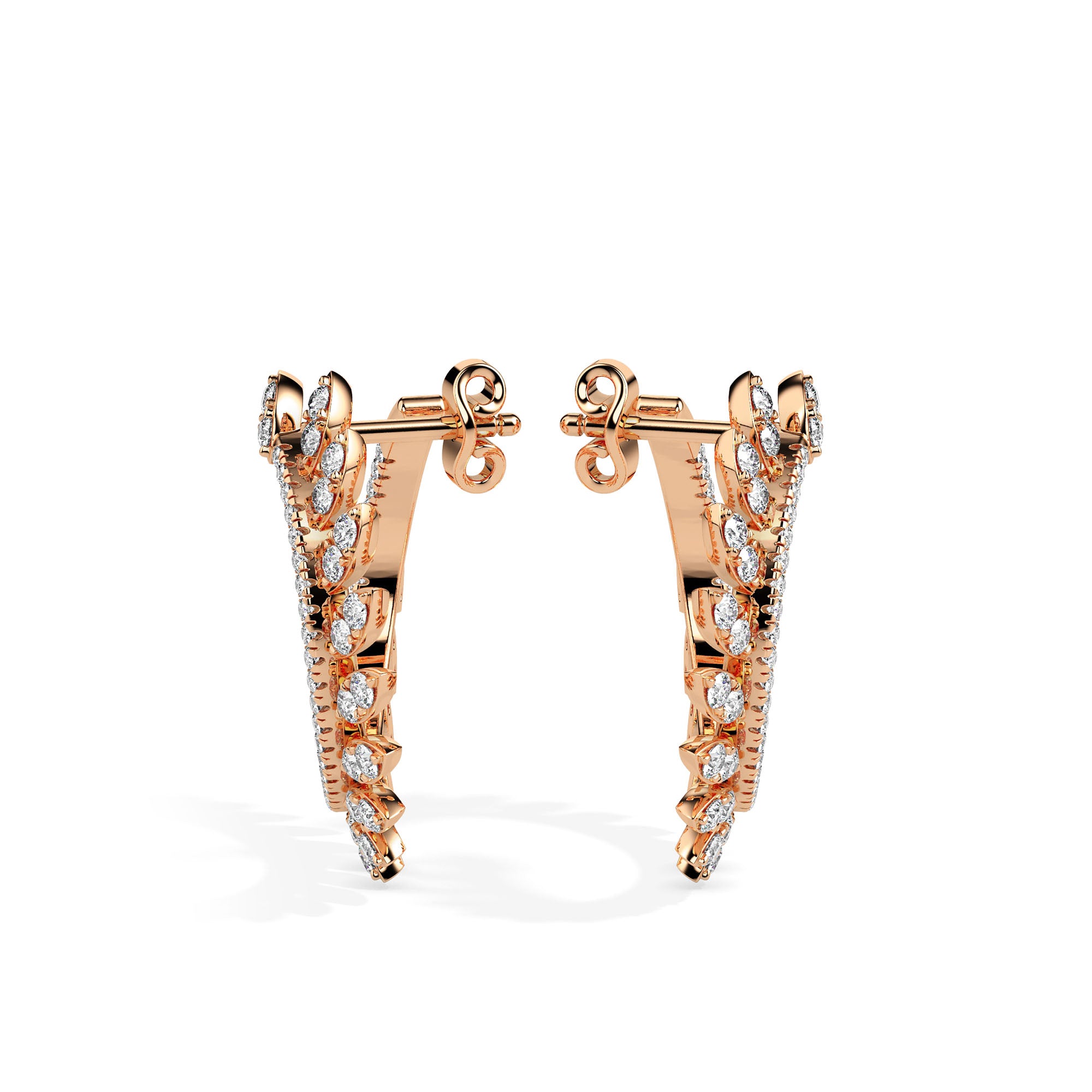 1.65Ct Leaf Designe Lab-Grown Diamond Gold Hoop Earrings