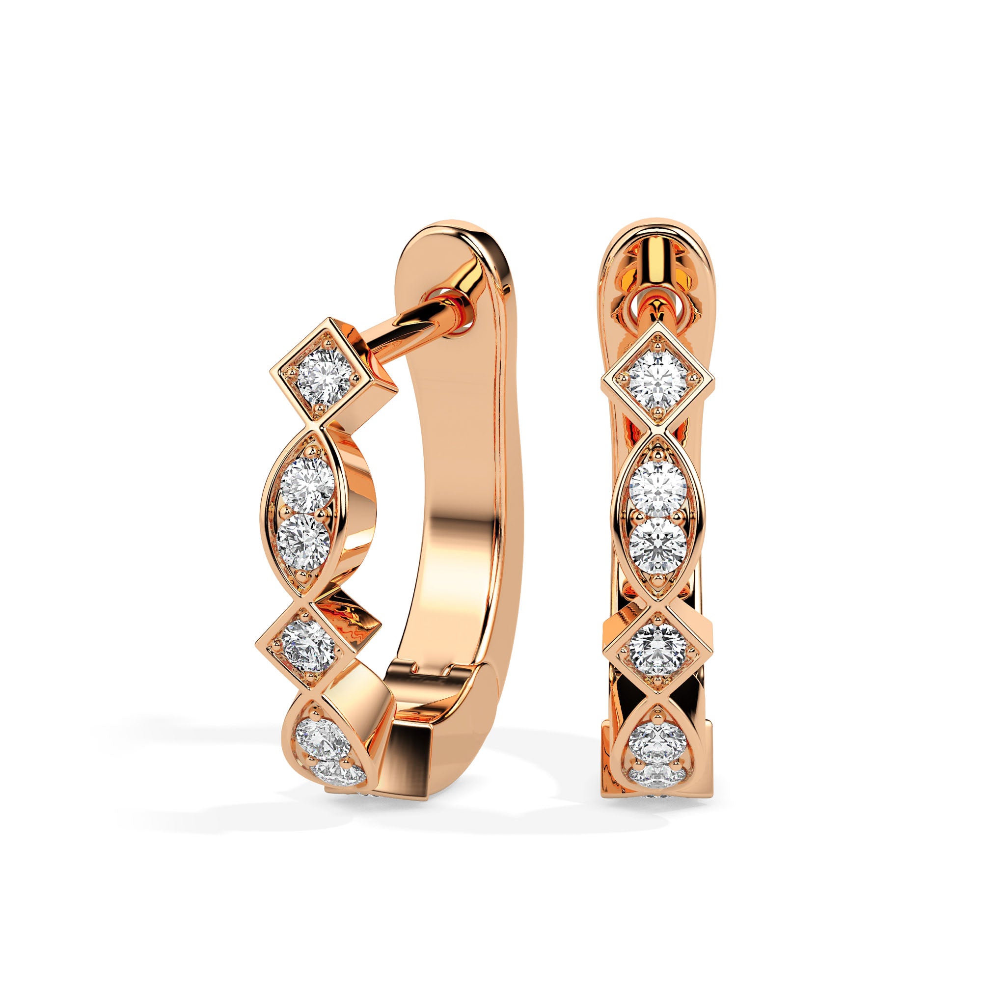 0.19Ct Square & Leaf Shape Lab-Grown Diamond Gold Hoop Earrings