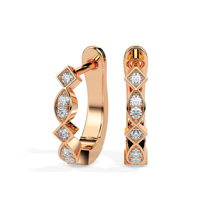 0.19Ct Square & Leaf Shape Lab-Grown Diamond Gold Hoop Earrings