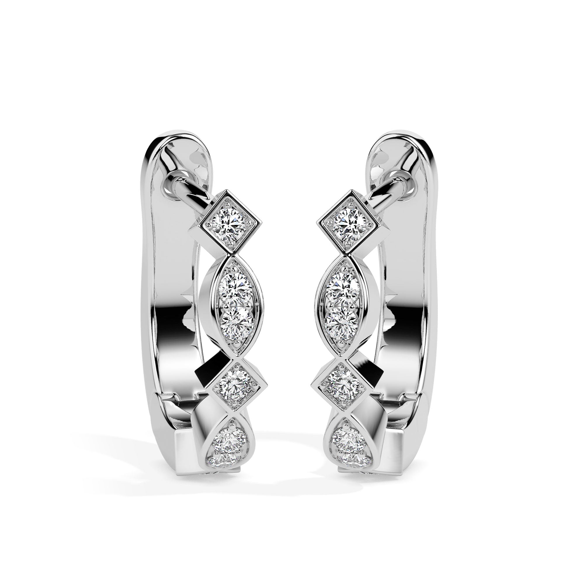 0.19Ct Square & Leaf Shape Lab-Grown Diamond Gold Hoop Earrings