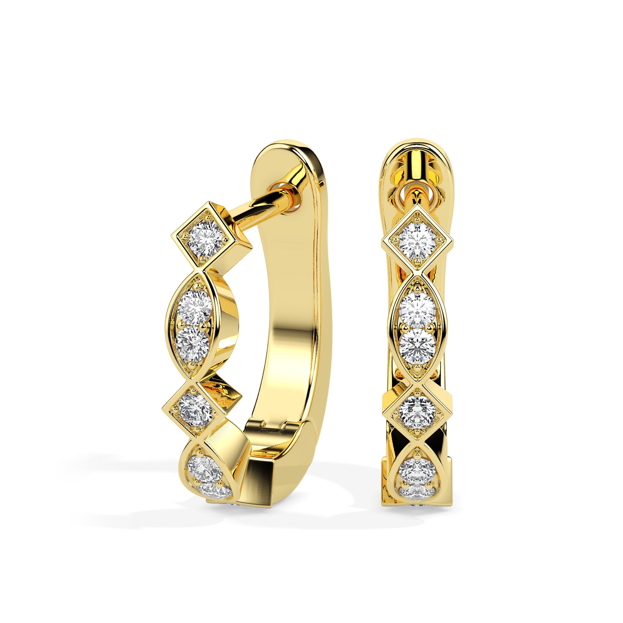0.19Ct Square & Leaf Shape Lab-Grown Diamond Gold Hoop Earrings