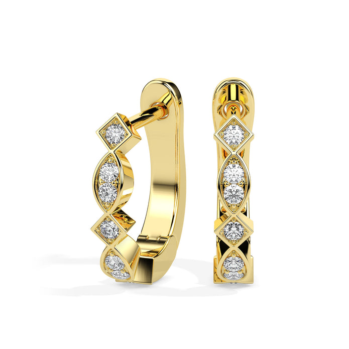 0.19Ct Square & Leaf Shape Lab-Grown Diamond Gold Hoop Earrings
