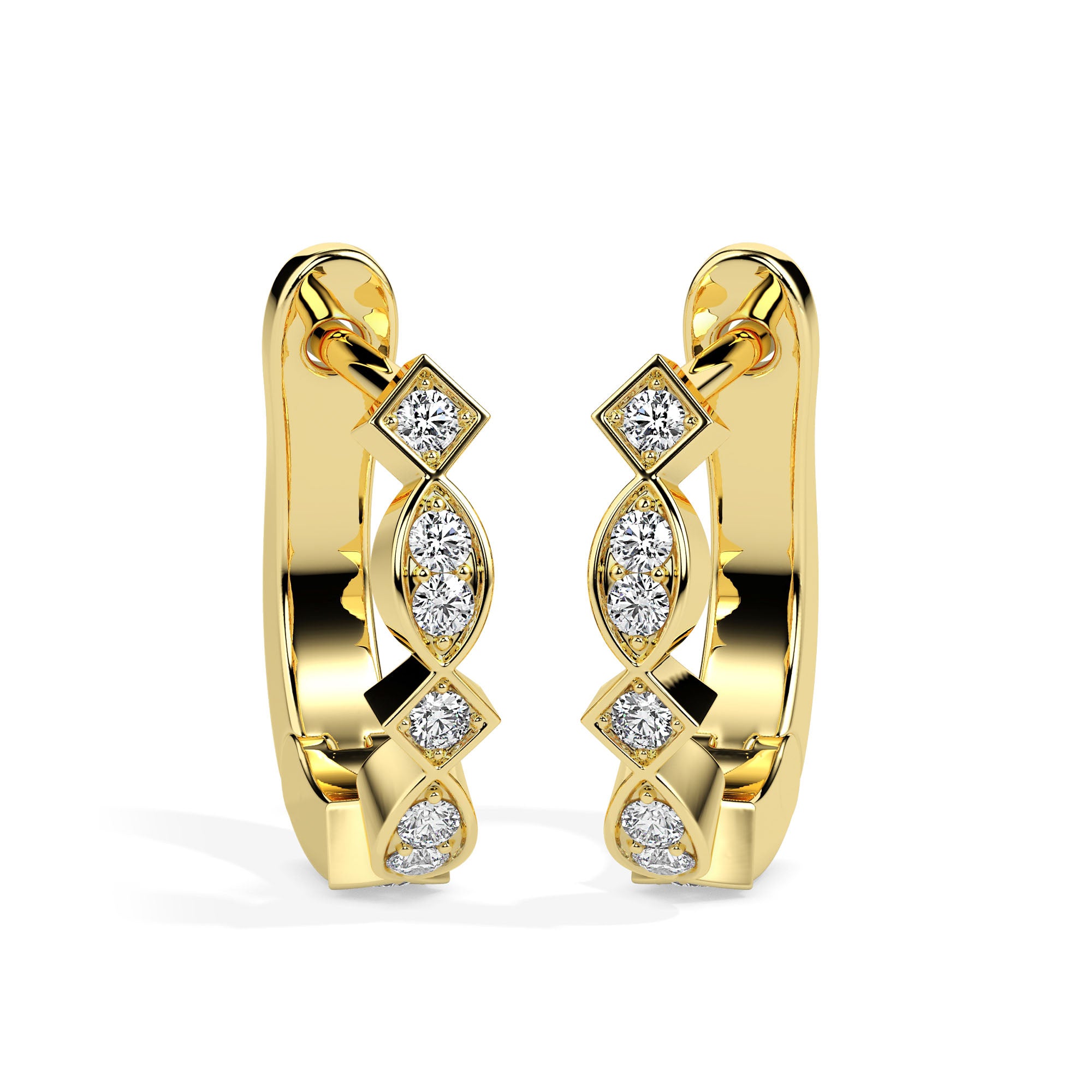0.19Ct Square & Leaf Shape Lab-Grown Diamond Gold Hoop Earrings