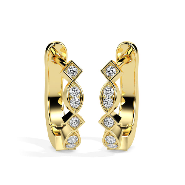 0.19Ct Square & Leaf Shape Lab-Grown Diamond Gold Hoop Earrings