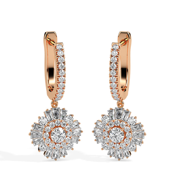 1.78Ct Round Prong Set Lab-Grown Diamond Gold Hoop Drop Earrings