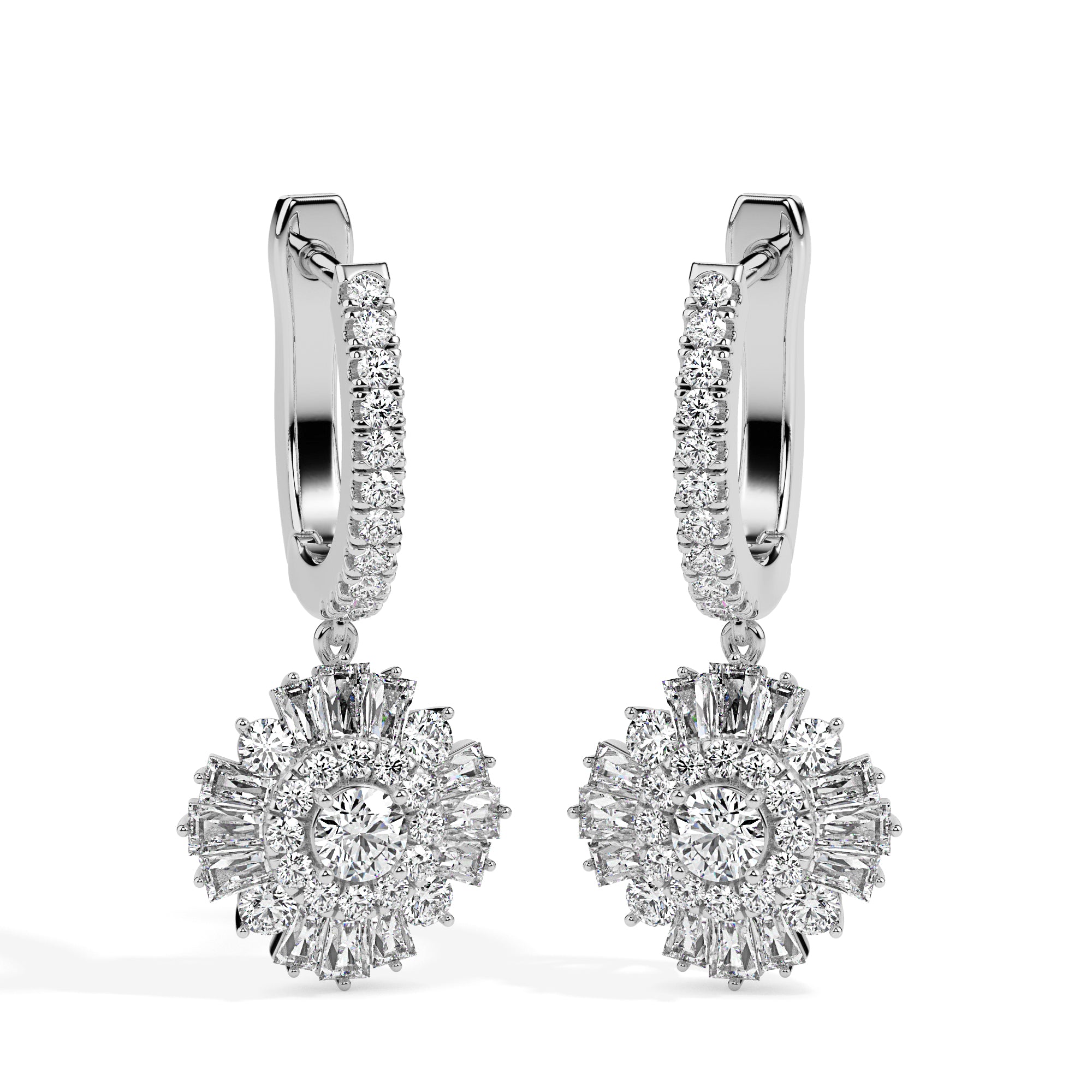 1.78Ct Round Prong Set Lab-Grown Diamond Gold Hoop Drop Earrings