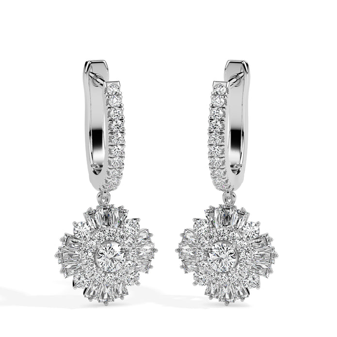 1.78Ct Round Prong Set Lab-Grown Diamond Gold Hoop Drop Earrings