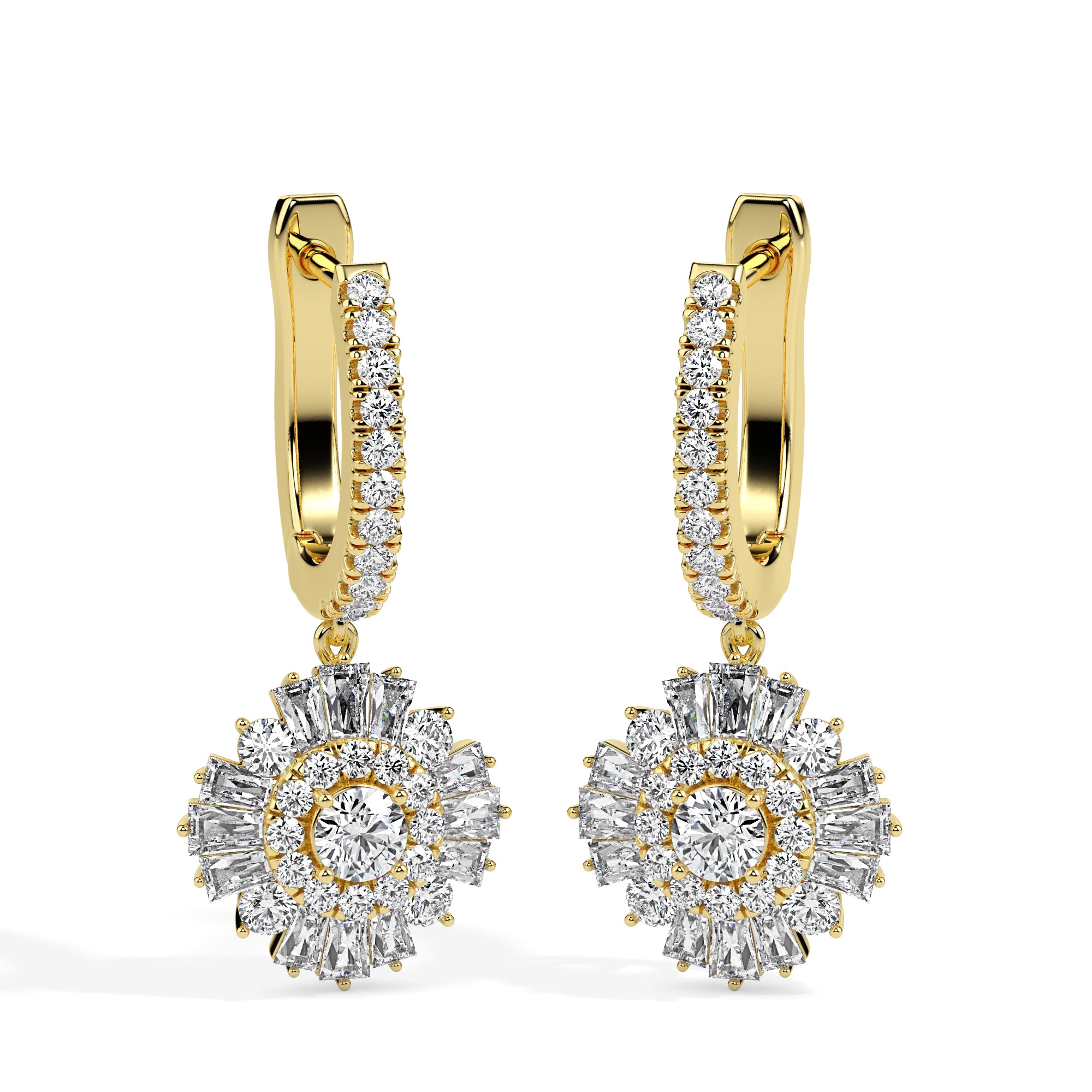 1.78Ct Round Prong Set Lab-Grown Diamond Gold Hoop Drop Earrings