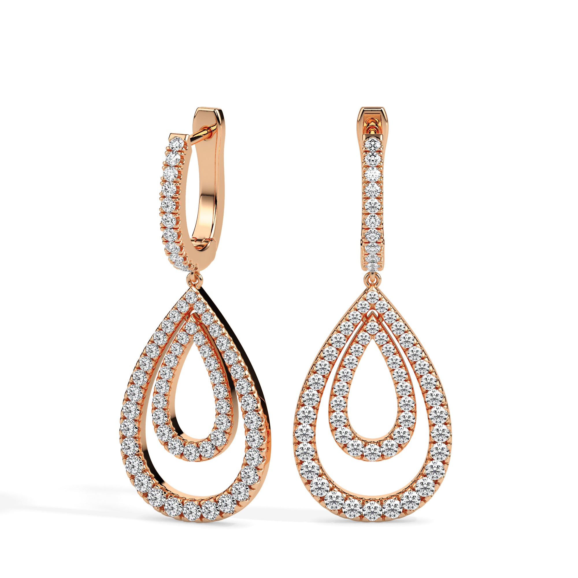 1.30Ct Teardrop Shape Pave Set Lab-Grown Diamond Gold Hoop Drop Earrings