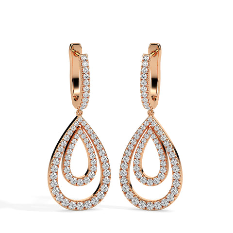 1.30Ct Teardrop Shape Pave Set Lab-Grown Diamond Gold Hoop Drop Earrings