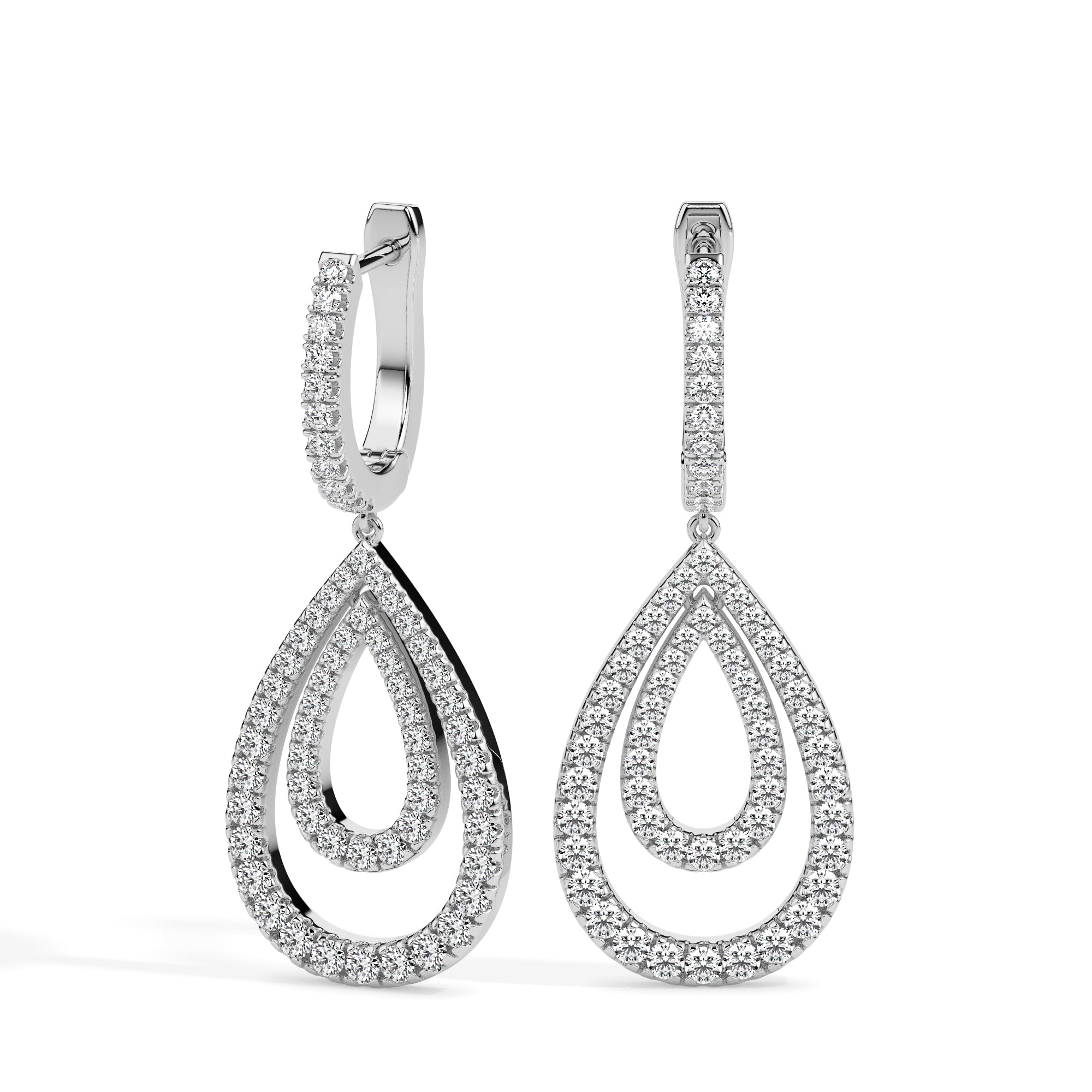 1.30Ct Teardrop Shape Pave Set Lab-Grown Diamond Gold Hoop Drop Earrings