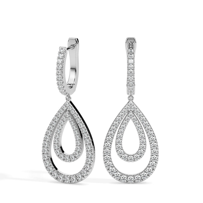 1.30Ct Teardrop Shape Pave Set Lab-Grown Diamond Gold Hoop Drop Earrings