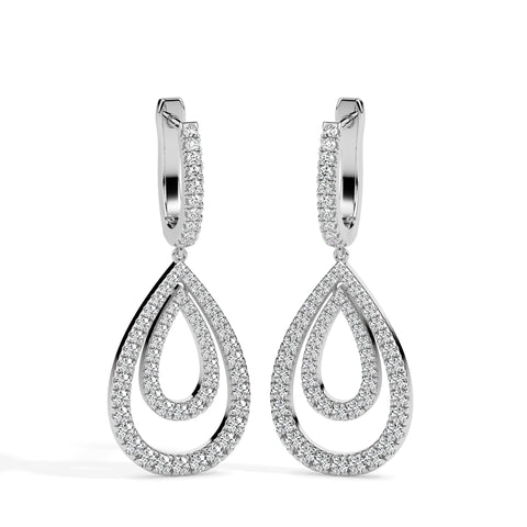 1.30Ct Teardrop Shape Pave Set Lab-Grown Diamond Gold Hoop Drop Earrings