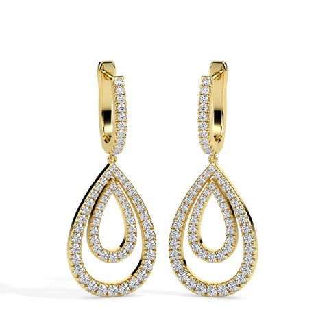 1.30Ct Teardrop Shape Pave Set Lab-Grown Diamond Gold Hoop Drop Earrings