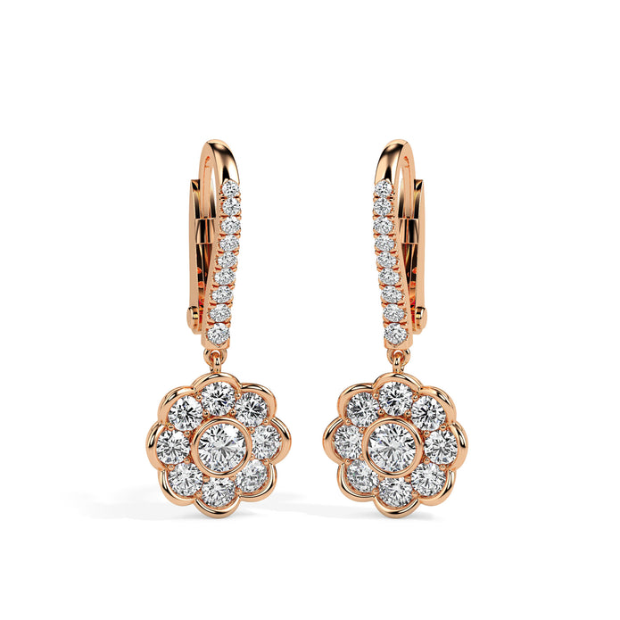 0.97Ct Floral Bezel Set Lab-Grown Diamond Gold Hoop Drop Earrings