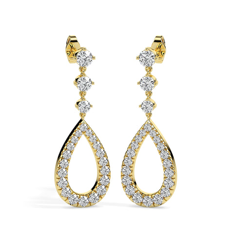 1.36Ct Teardrop Shape Lab-Grown Diamond Gold Dangle Drop Earrings