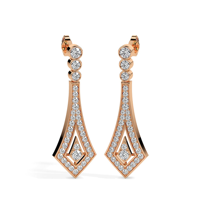 1.00Ct Bezel Set With Pave Lab-Grown Diamond Gold Dangle Drop Earrings