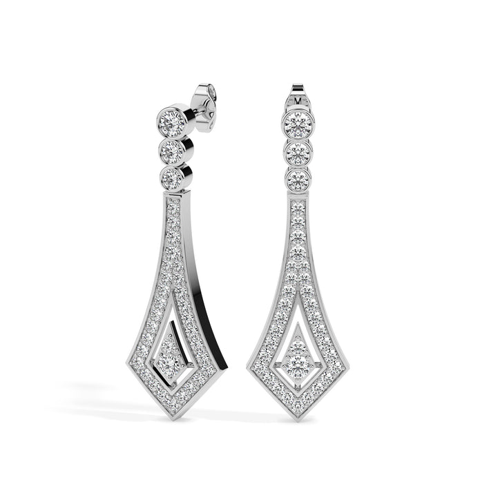 1.00Ct Bezel Set With Pave Lab-Grown Diamond Gold Dangle Drop Earrings
