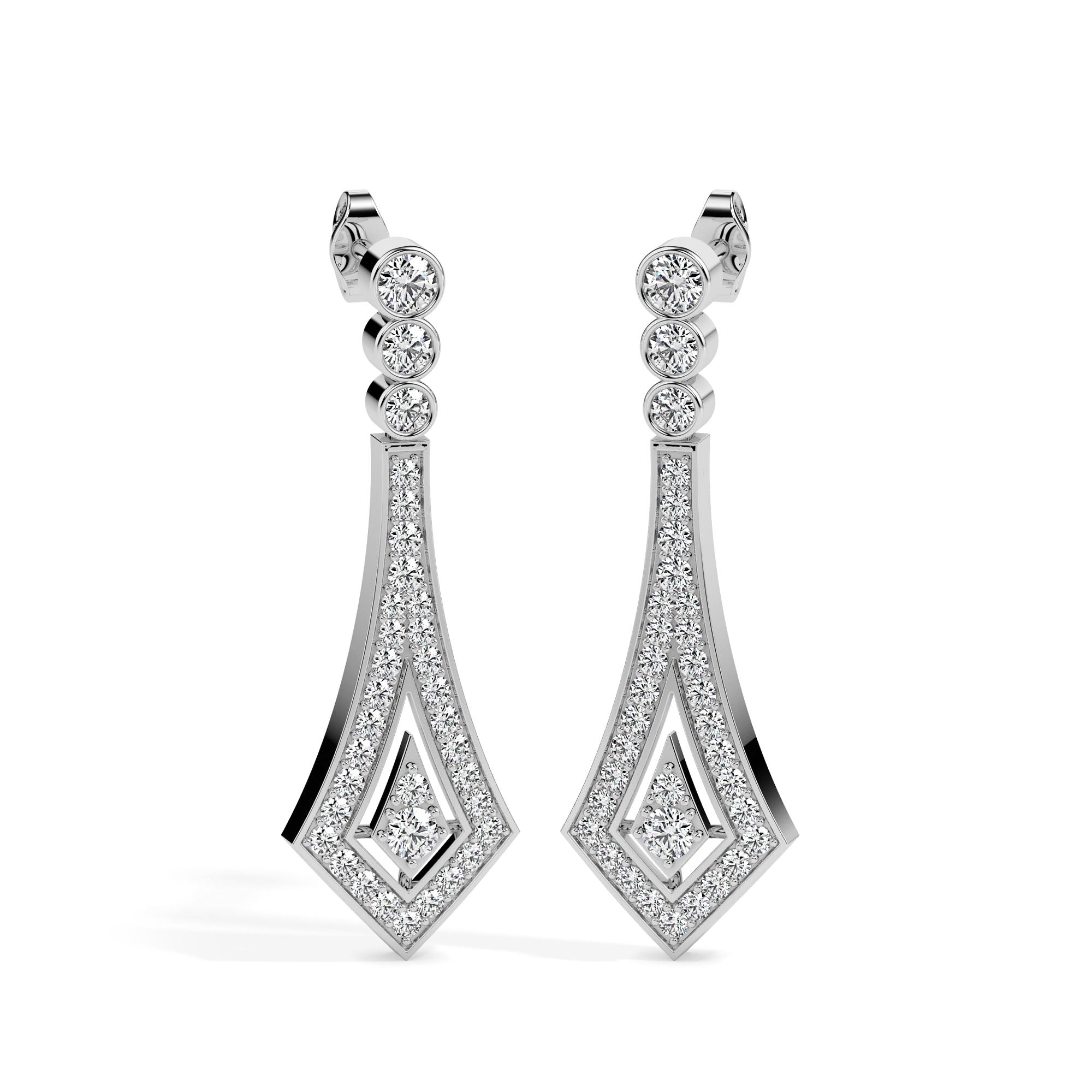 1.00Ct Bezel Set With Pave Lab-Grown Diamond Gold Dangle Drop Earrings