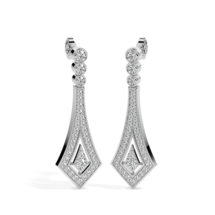 1.00Ct Bezel Set With Pave Lab-Grown Diamond Gold Dangle Drop Earrings