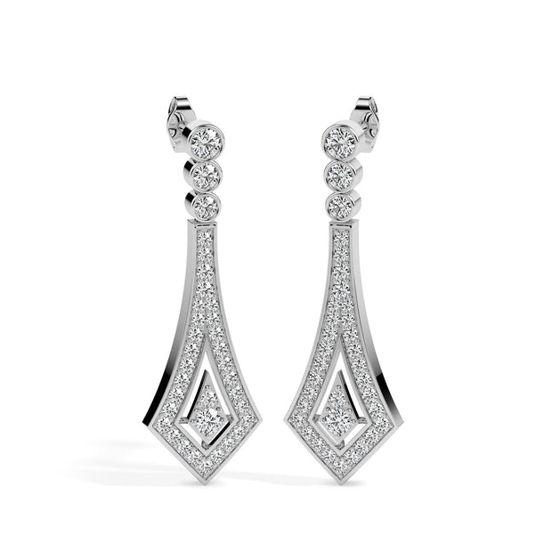 1.00Ct Bezel Set With Pave Lab-Grown Diamond Gold Dangle Drop Earrings