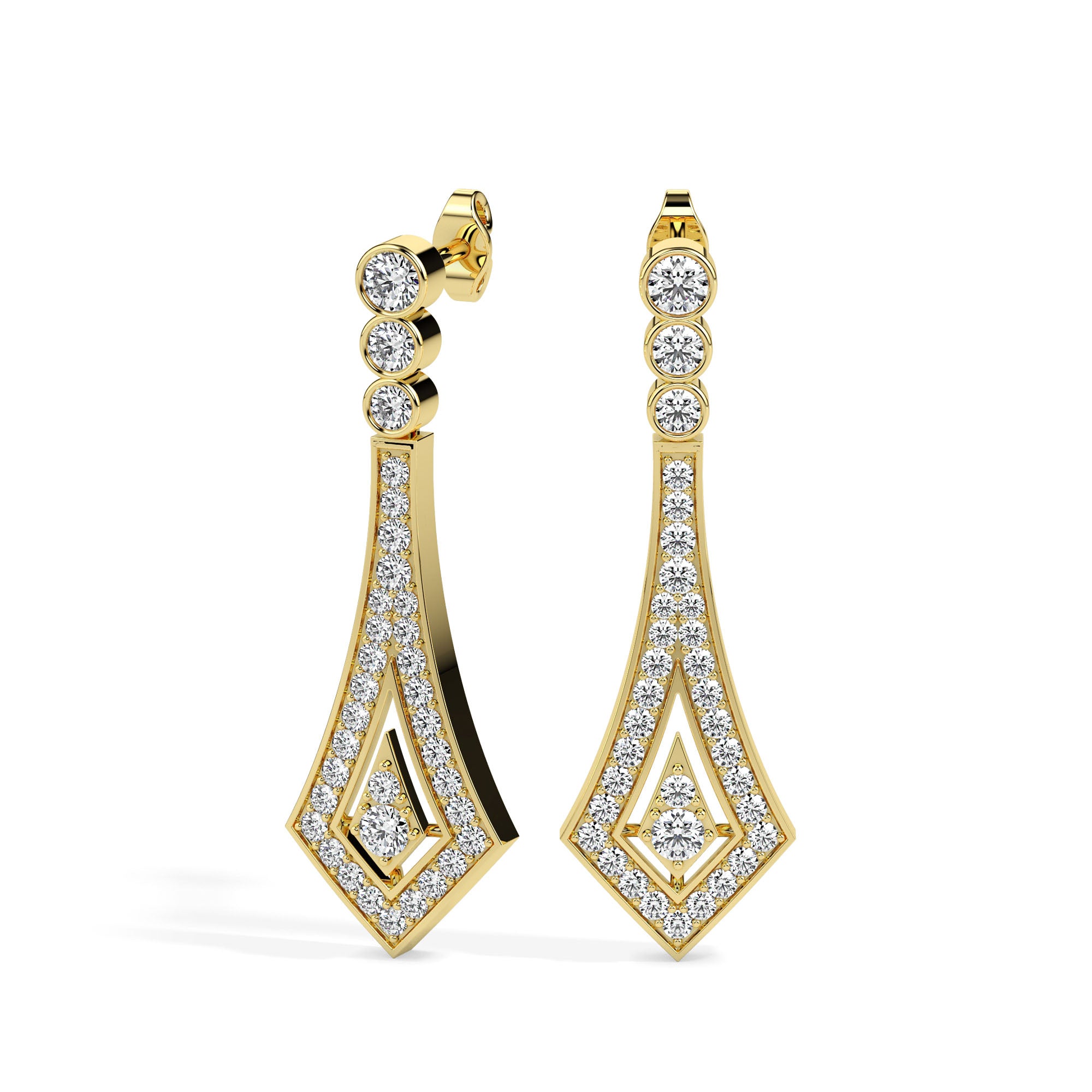 1.00Ct Bezel Set With Pave Lab-Grown Diamond Gold Dangle Drop Earrings