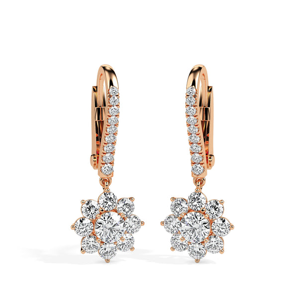 1.25Ct Floral Style Cluster Lab-Grown Diamond Gold Hoop Drop Earrings