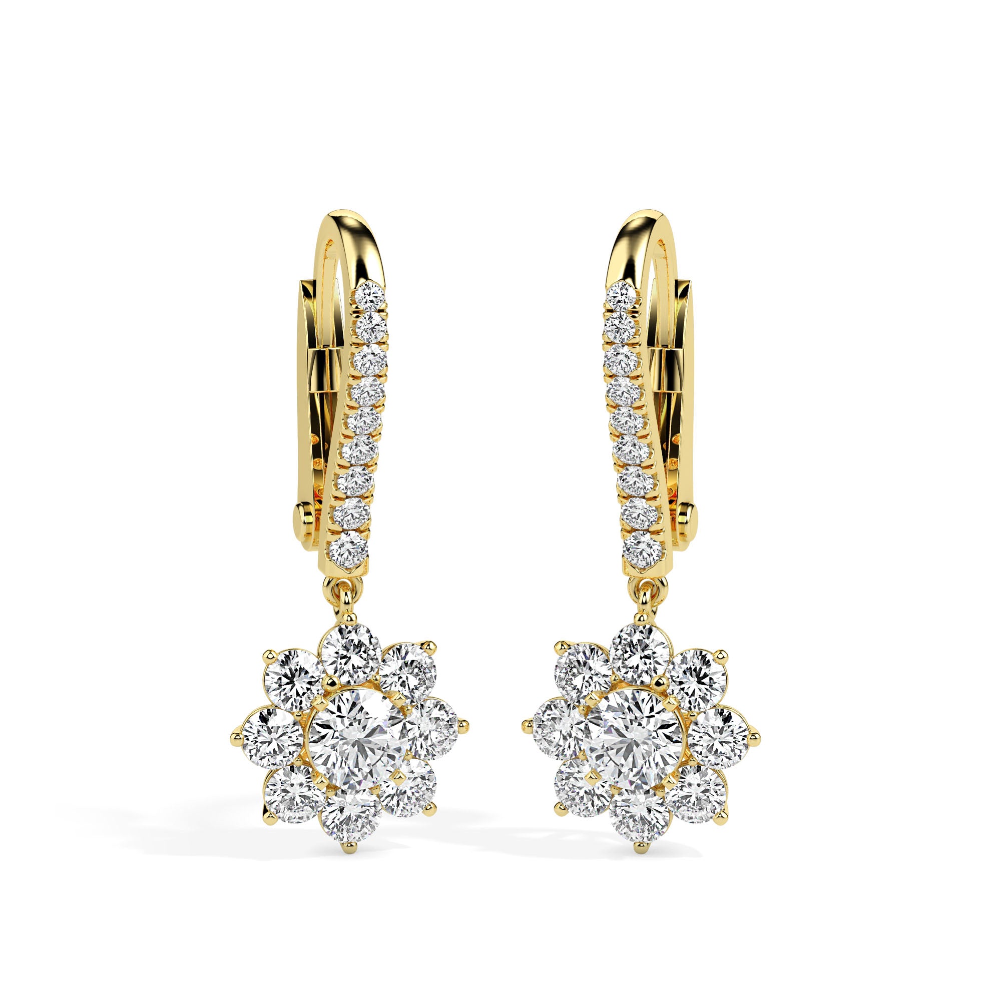 1.25Ct Floral Style Cluster Lab-Grown Diamond Gold Hoop Drop Earrings