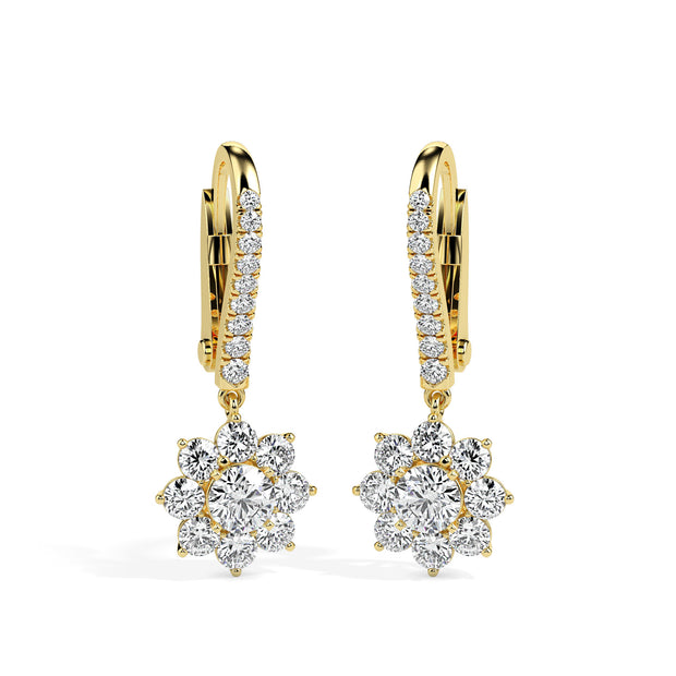 1.25Ct Floral Style Cluster Lab-Grown Diamond Gold Hoop Drop Earrings