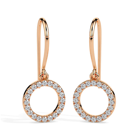0.41Ct Circle Halo Lab-Grown Diamond Gold Drop Earrings
