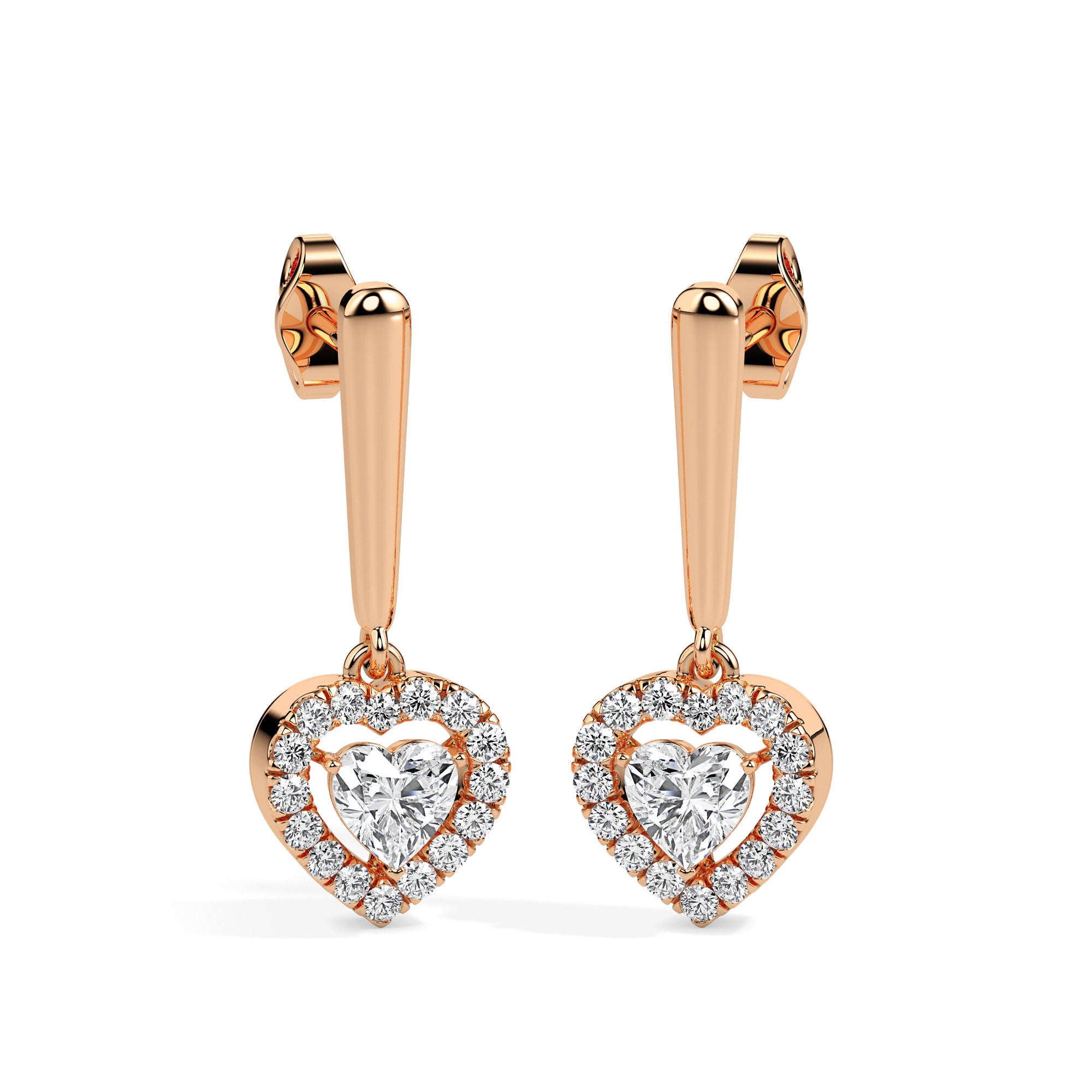 0.73Ct Heart Prong With Halo Lab-Grown Diamond Gold Drop Earrings