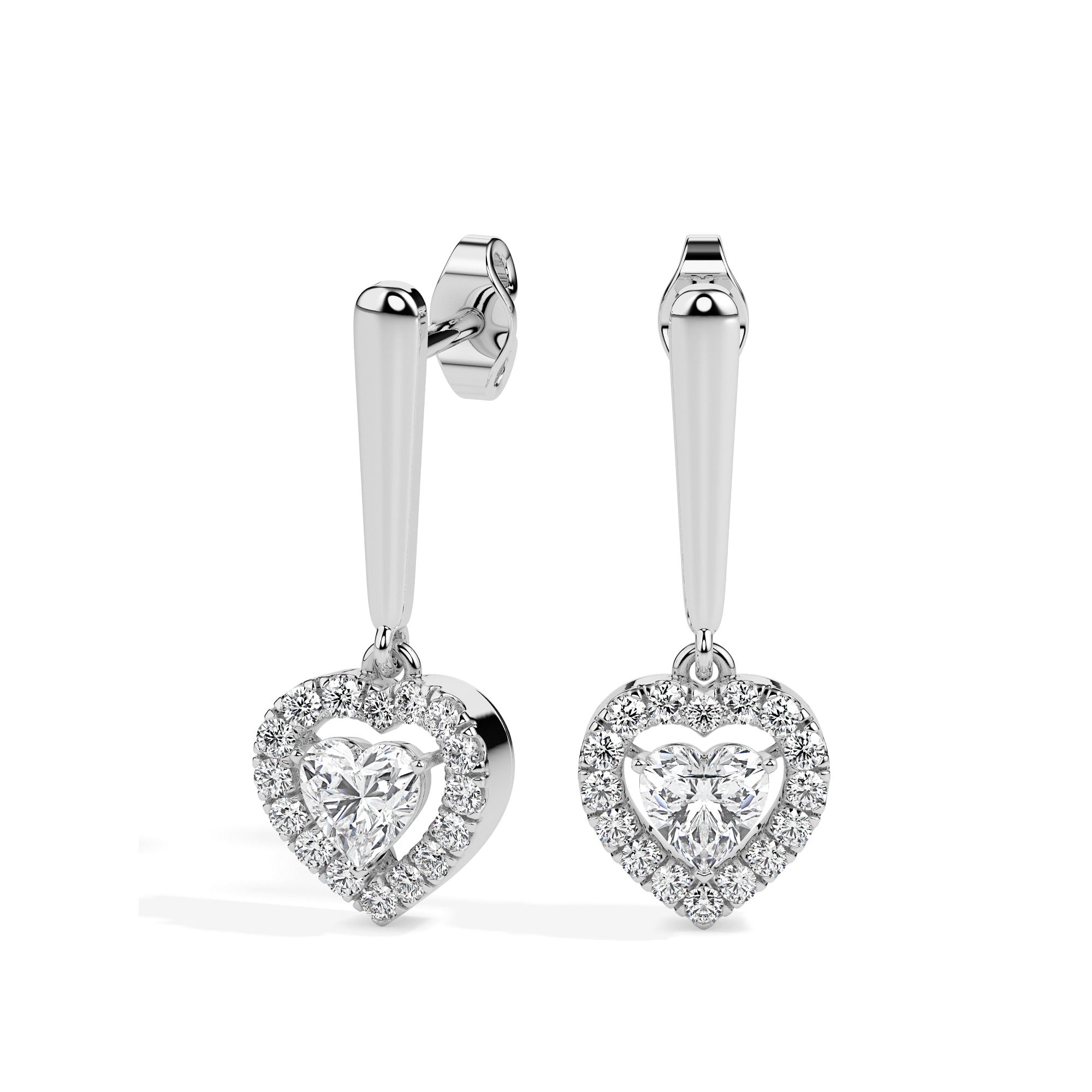 0.73Ct Heart Prong With Halo Lab-Grown Diamond Gold Drop Earrings