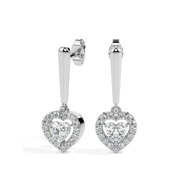 0.73Ct Heart Prong With Halo Lab-Grown Diamond Gold Drop Earrings