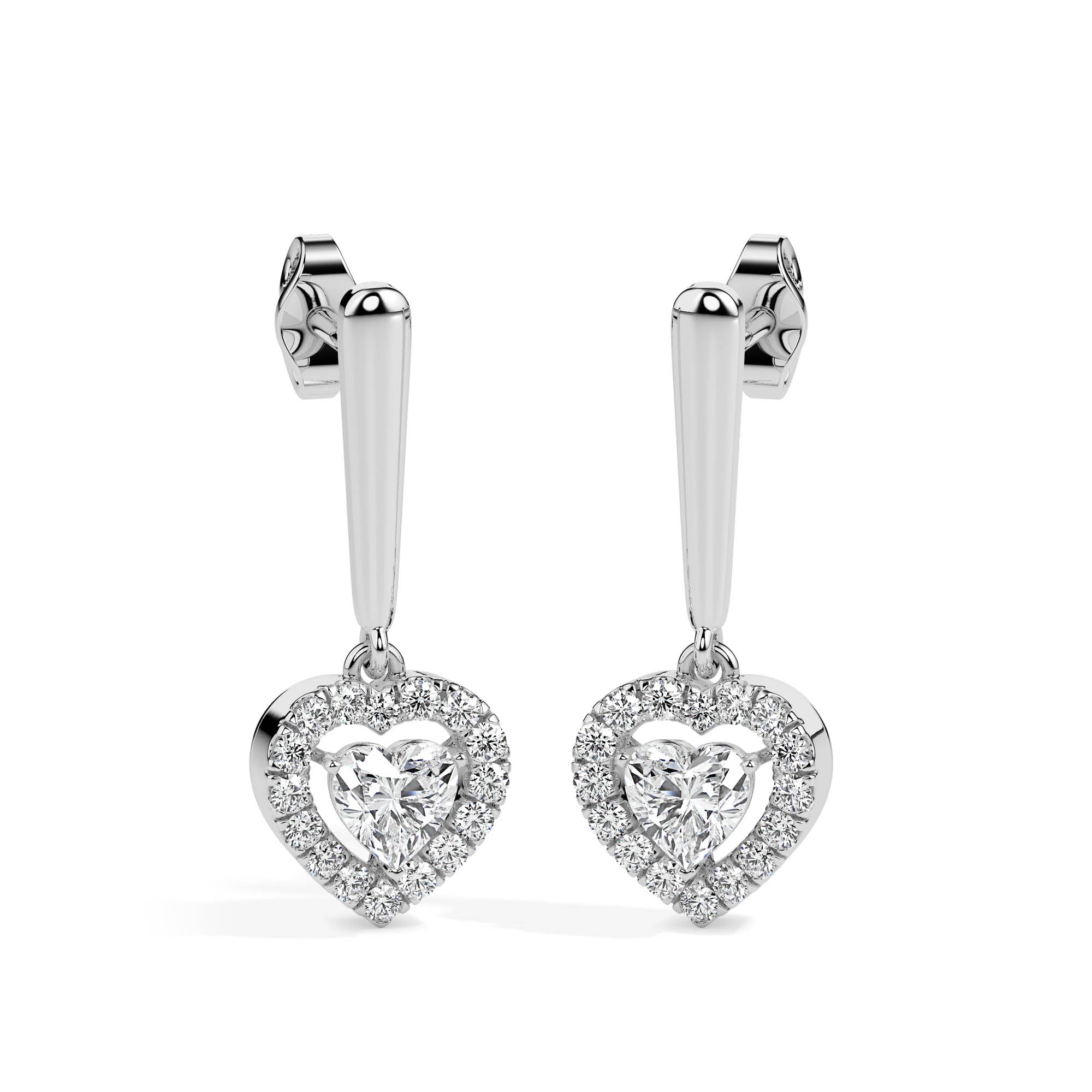 0.73Ct Heart Prong With Halo Lab-Grown Diamond Gold Drop Earrings
