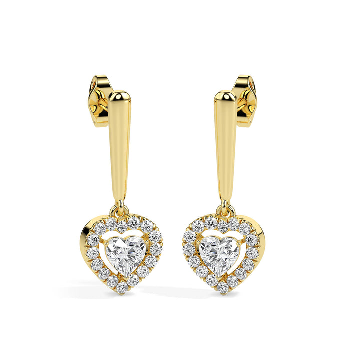 0.73Ct Heart Prong With Halo Lab-Grown Diamond Gold Drop Earrings
