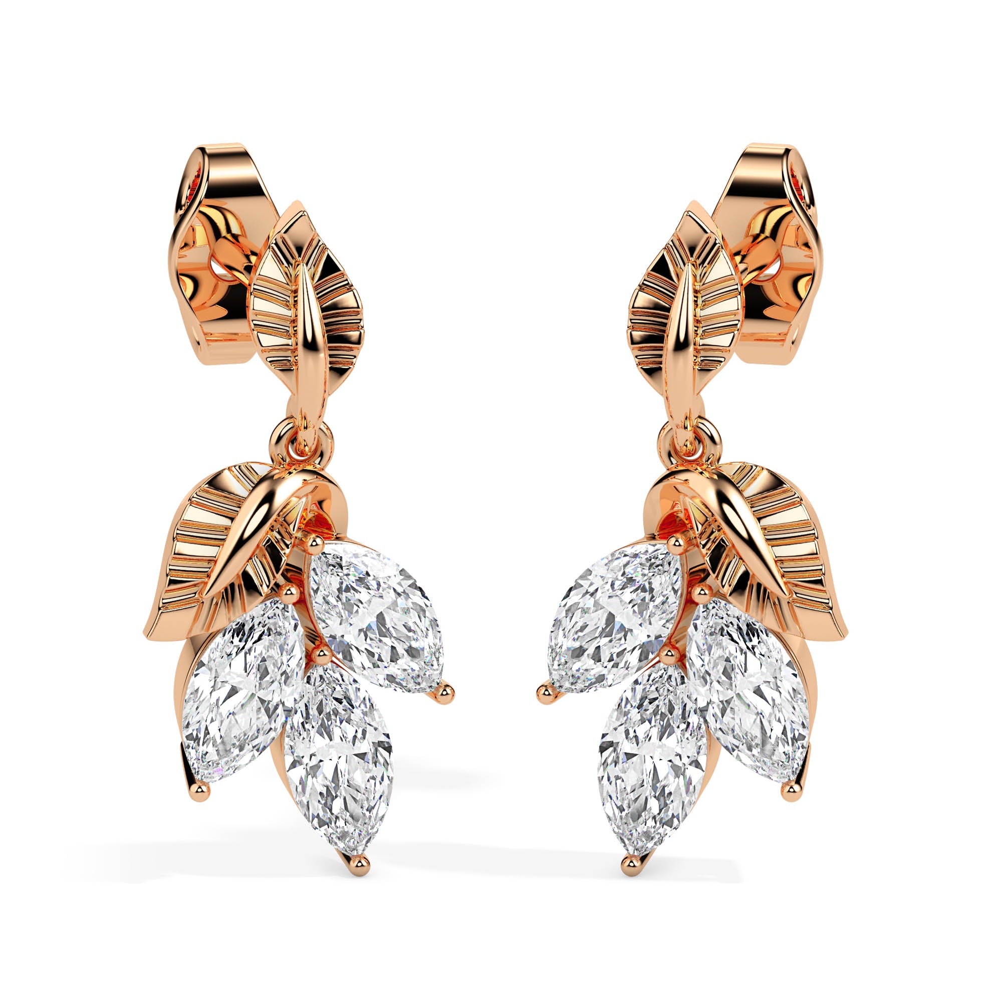 0.75Ct Leaf Shape Prong Set Lab-Grown Diamond Gold Drop Earrings