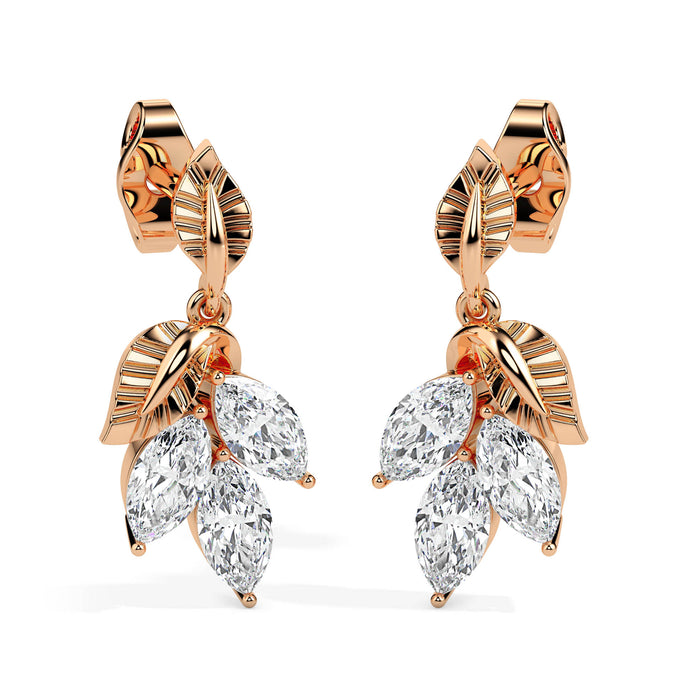 0.75Ct Leaf Shape Prong Set Lab-Grown Diamond Gold Drop Earrings