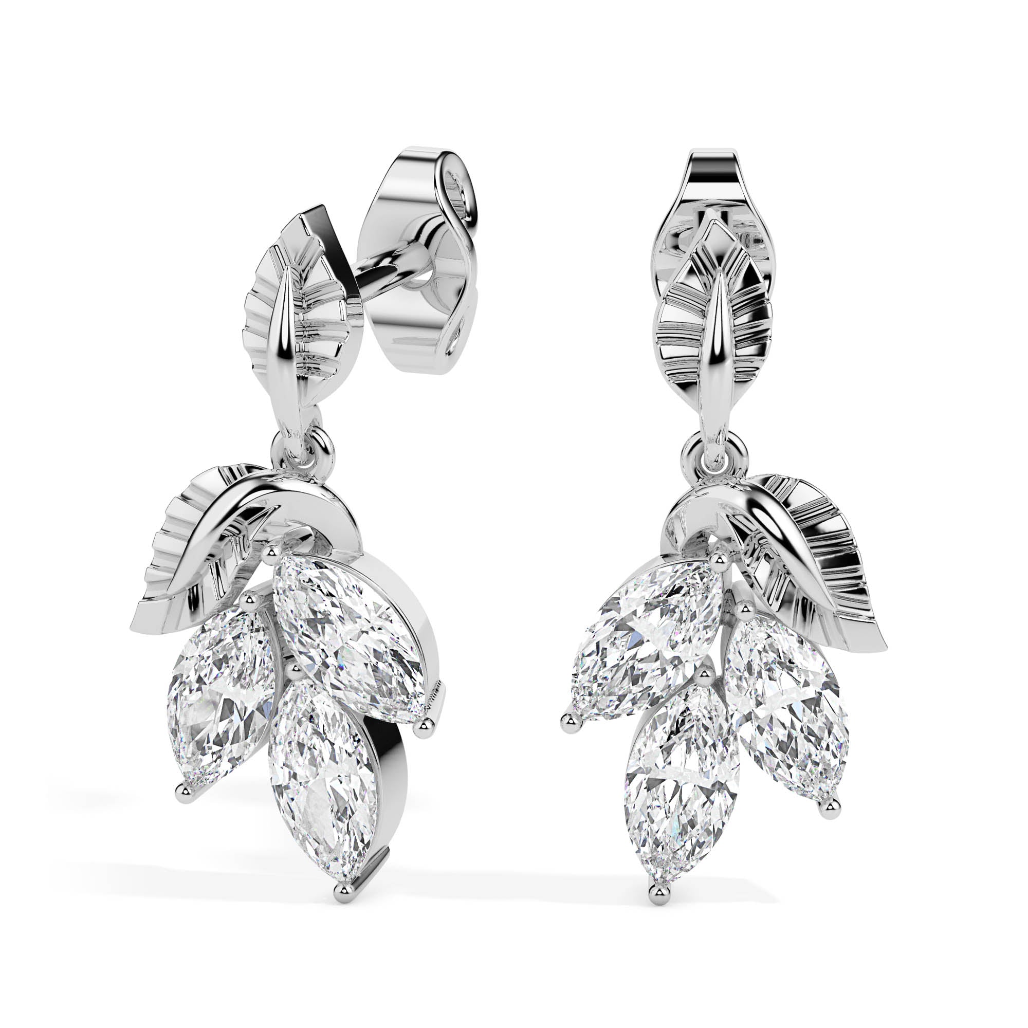 0.75Ct Leaf Shape Prong Set Lab-Grown Diamond Gold Drop Earrings