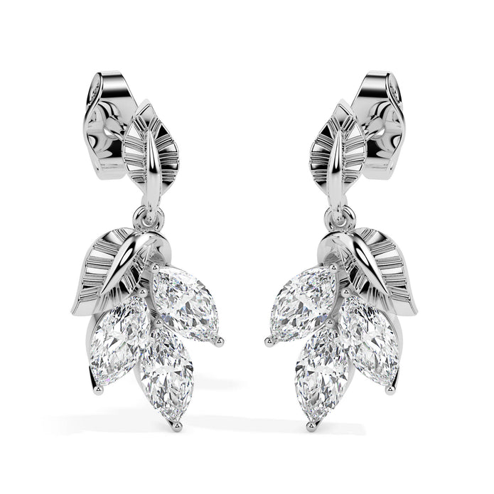 0.75Ct Leaf Shape Prong Set Lab-Grown Diamond Gold Drop Earrings