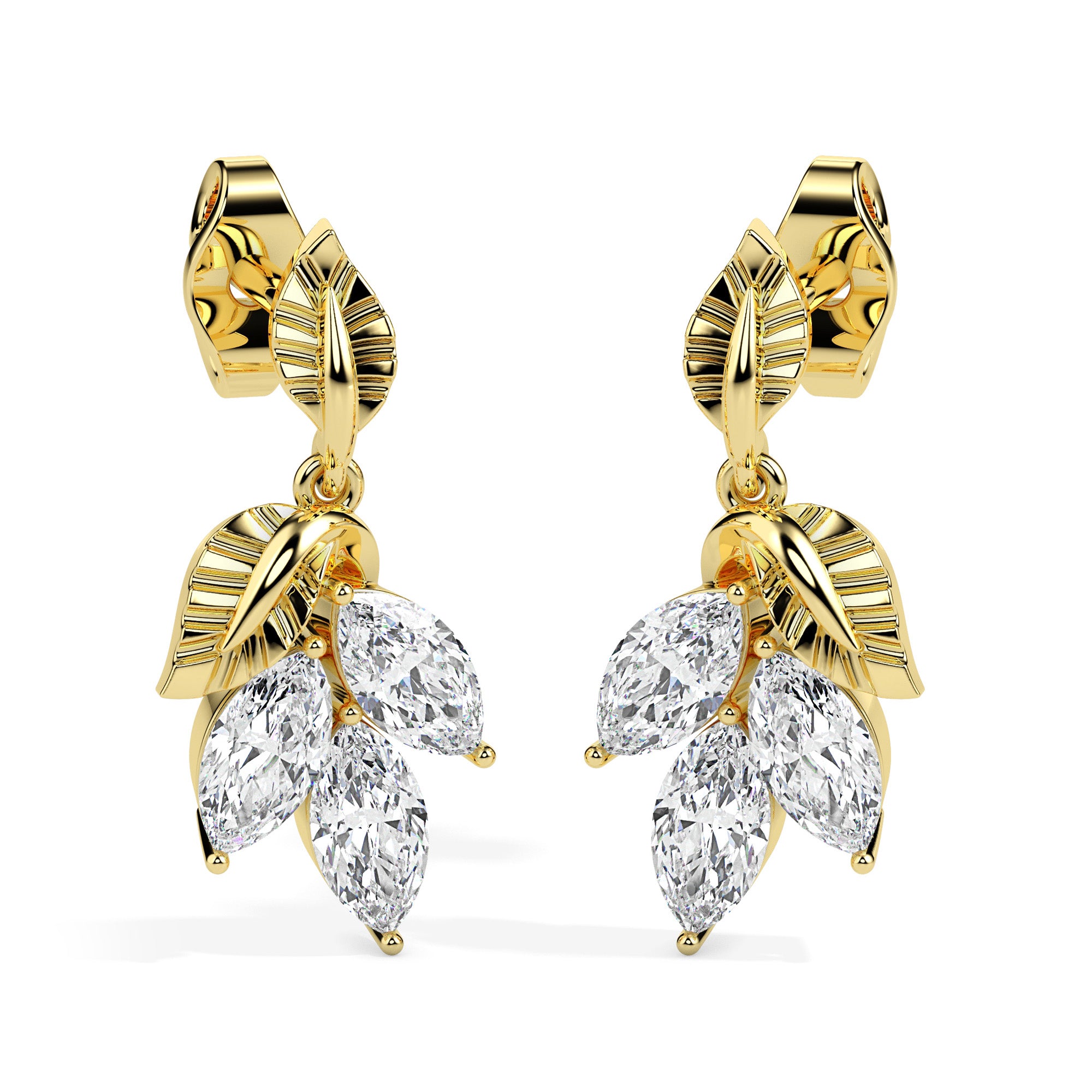 0.75Ct Leaf Shape Prong Set Lab-Grown Diamond Gold Drop Earrings