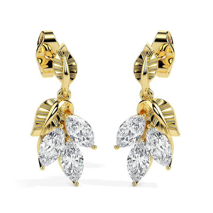 0.75Ct Leaf Shape Prong Set Lab-Grown Diamond Gold Drop Earrings