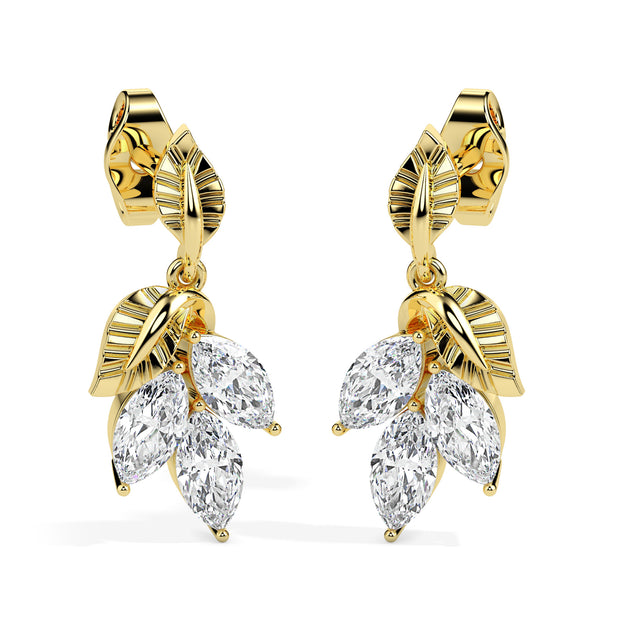 0.75Ct Leaf Shape Prong Set Lab-Grown Diamond Gold Drop Earrings
