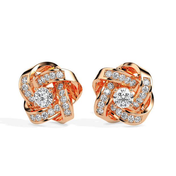 0.64Ct Interwoven Knot Design Lab-Grown Diamond Gold Stud Earrings