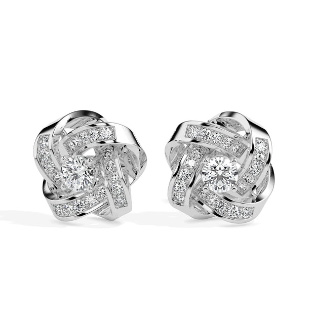 0.64Ct Interwoven Knot Design Lab-Grown Diamond Gold Stud Earrings