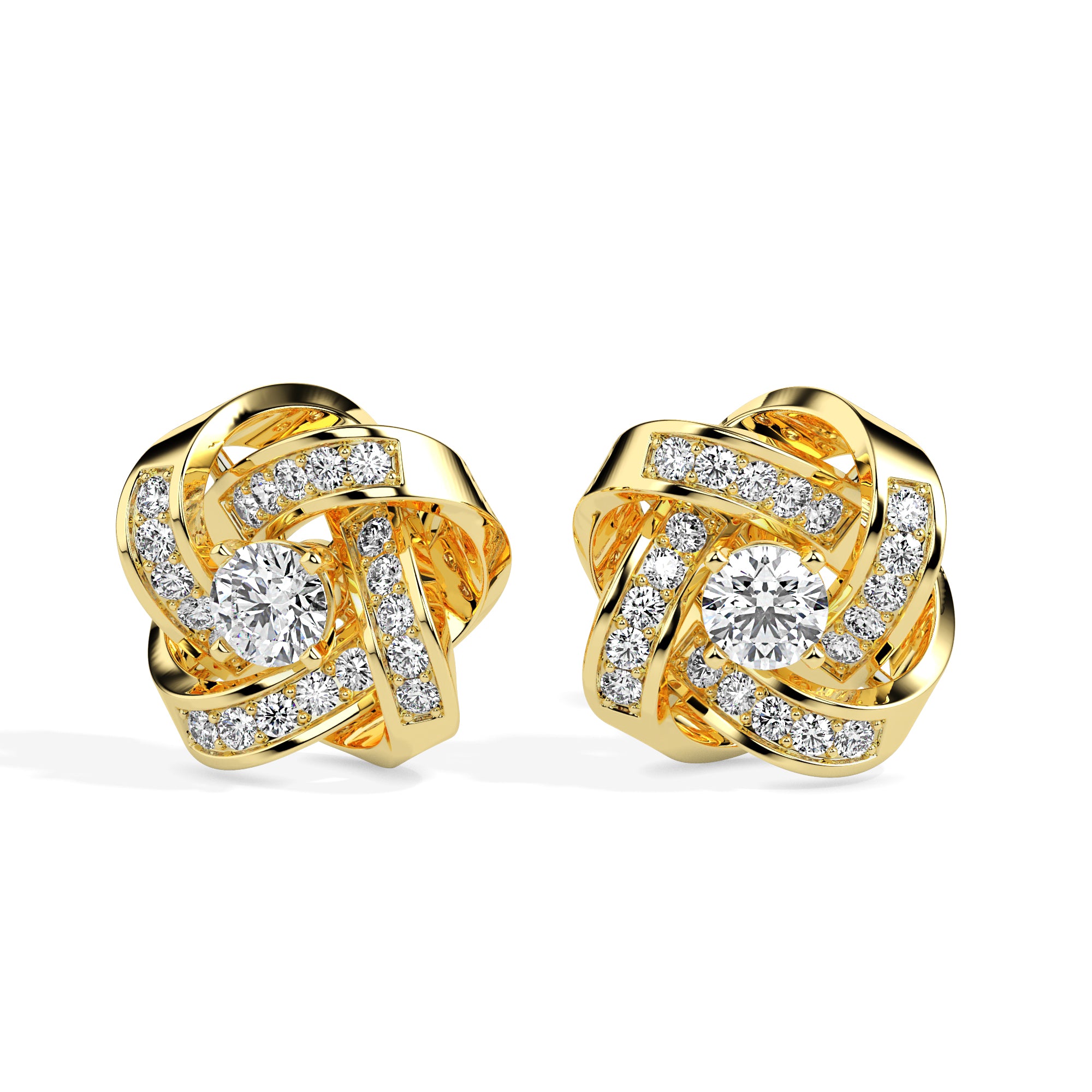 0.64Ct Interwoven Knot Design Lab-Grown Diamond Gold Stud Earrings