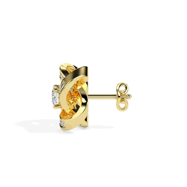 0.64Ct Interwoven Knot Design Lab-Grown Diamond Gold Stud Earrings